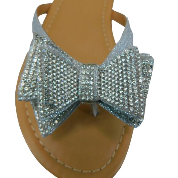 Women's Mabae Silver Embellished Bling Bow Flat Sandals - Size 7 - Picture 3 of 10